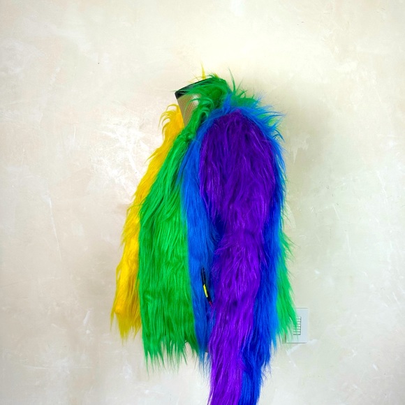 Dolls Kill Club Exx Live Out Loud Faux Fur Coat Pride jacket Size Small NWOT - Picture 3 of 5